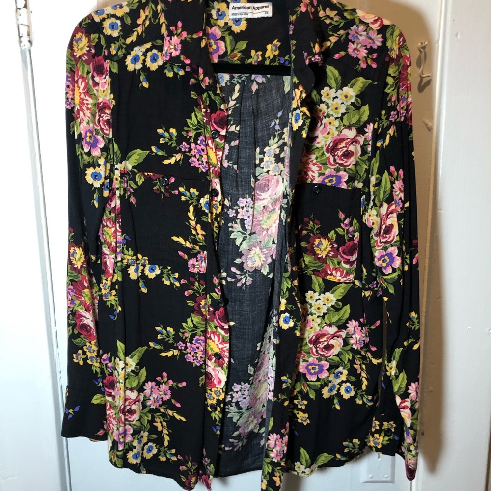 American Apparel Black Floral Shirt
